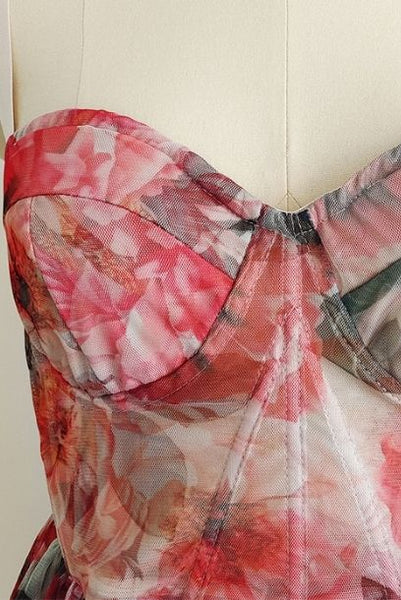 Bustier Peony Rose Pleated Dress