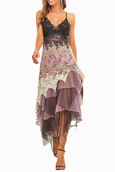 Asymmetrical Tiered Skirt Gatsby Cocktail Dress