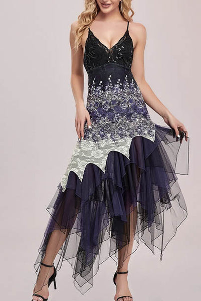 Asymmetrical Tiered Skirt Gatsby Cocktail Dress