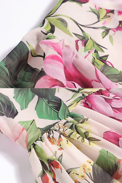 Bell Sleeves Camelia Pink Floral Printed Dress
