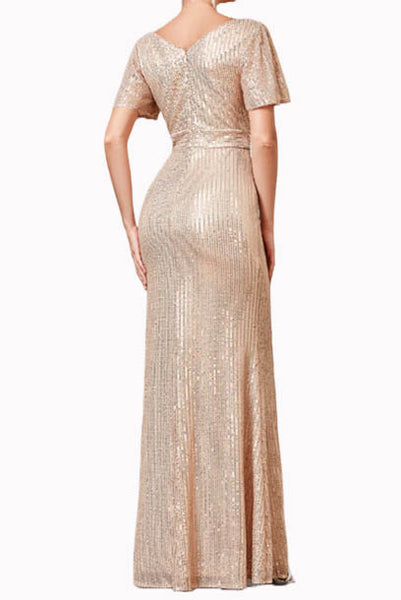 Bell Sleeves Rose Gold Mermaid Evening Gown