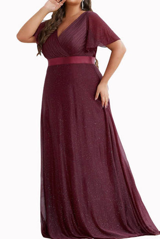 Plus Size Bell Sleeves Burgundy Evening Gown