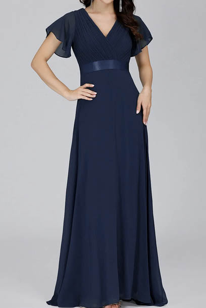 Bell Sleeves V Neckline Evening Gown