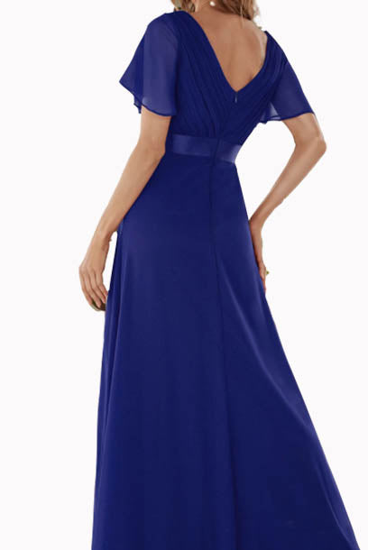 Bell Sleeves V Neckline Evening Gown