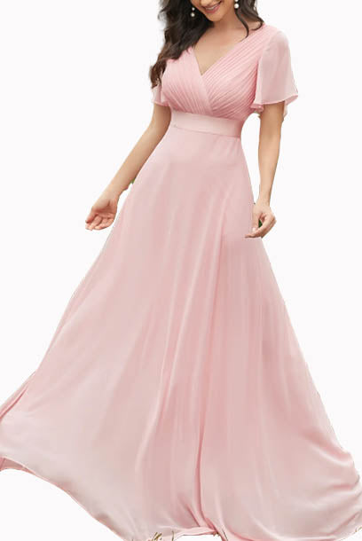 Bell Sleeves V Neckline Evening Gown