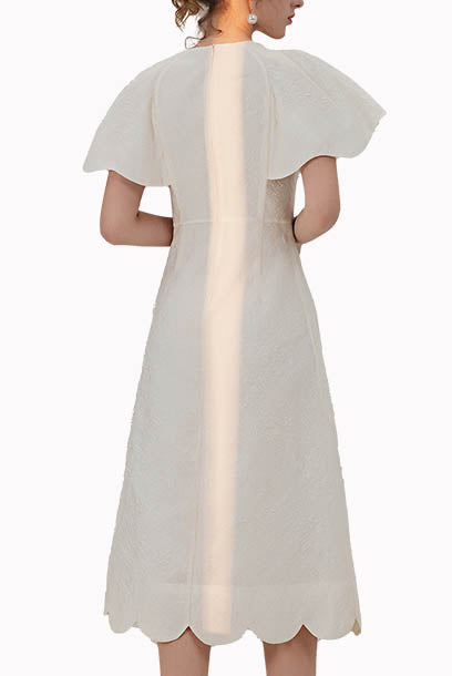 Bell Sleeves Cream Jacquard Dress