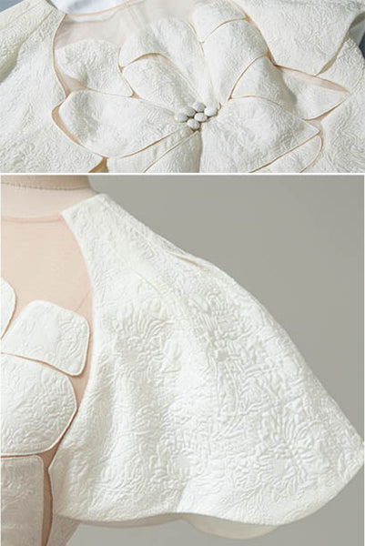 Bell Sleeves Cream Jacquard Dress