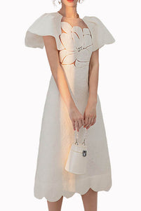 Bell Sleeves Cream Jacquard Dress