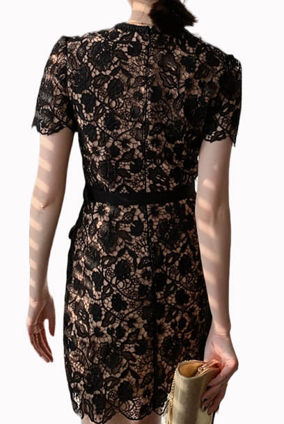 Black Guipure Lace Mini Dress