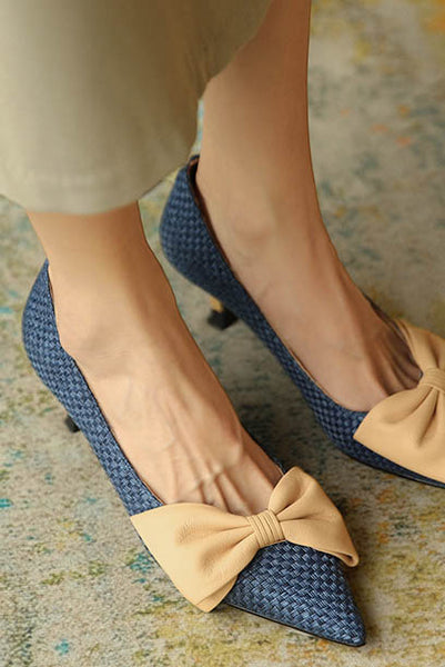Pointed Heels Bow Intrecciato Woven Heels