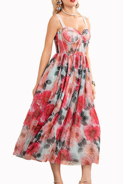 Bustier Peony Rose Pleated Dress