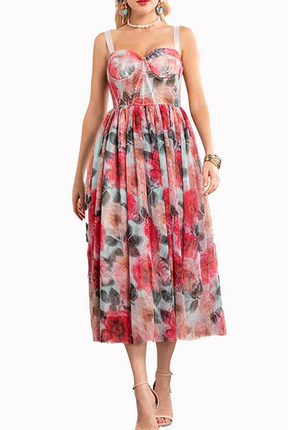 Bustier Peony Rose Pleated Dress