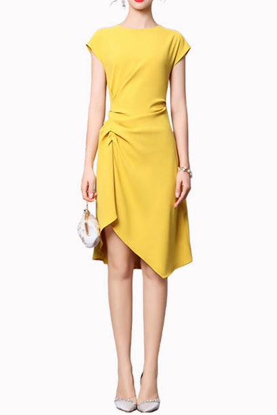 Cap Sleeves Asymmetrical Fit Flare Dress