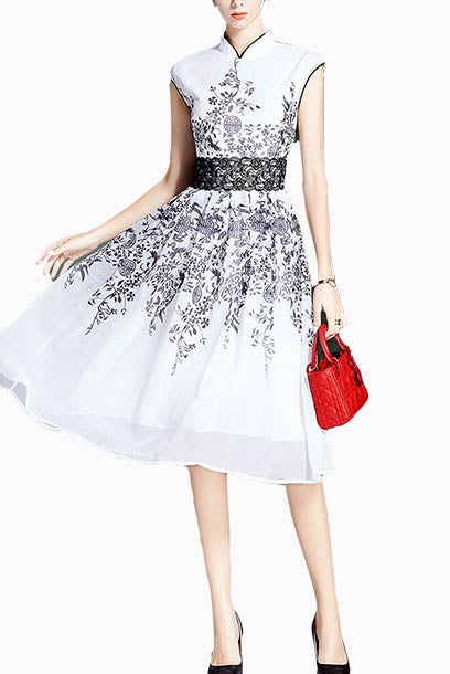 Cap Sleeves Floral Cheongsam Qipao