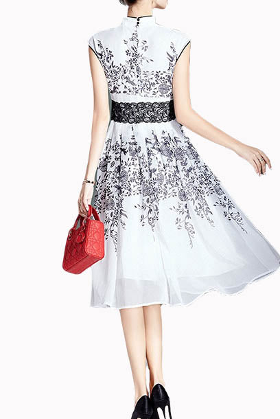 Cap Sleeves Floral Cheongsam Qipao