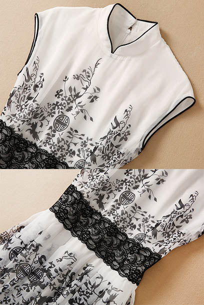 Cap Sleeves Floral Cheongsam Qipao