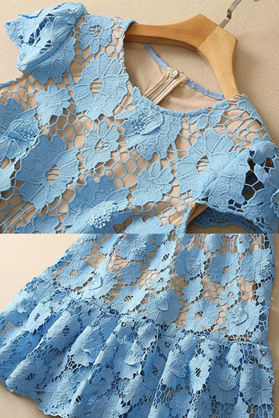 Cap Sleeves Guipure Lace Midi Dress