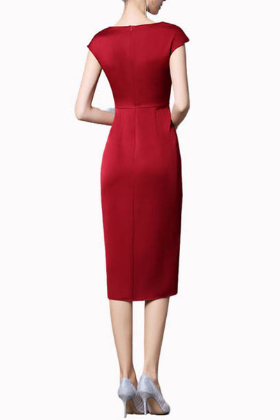 Cap Sleeves Red Pencil Ruched Dress
