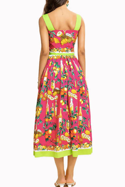 Citrus Print Cotton Midi Dress
