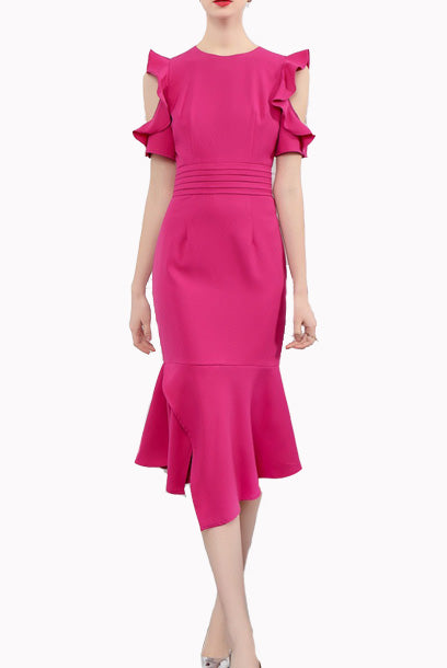Cold Shoulders Asymmetrical Hem Dress