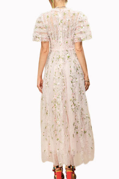 Floral Embroidered Maxi Evening Dress