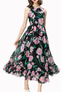 Halter Neck Floral Midi Dress