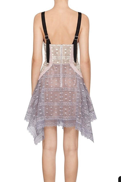 Straps Panel Lace Handkerchief Mini Dress