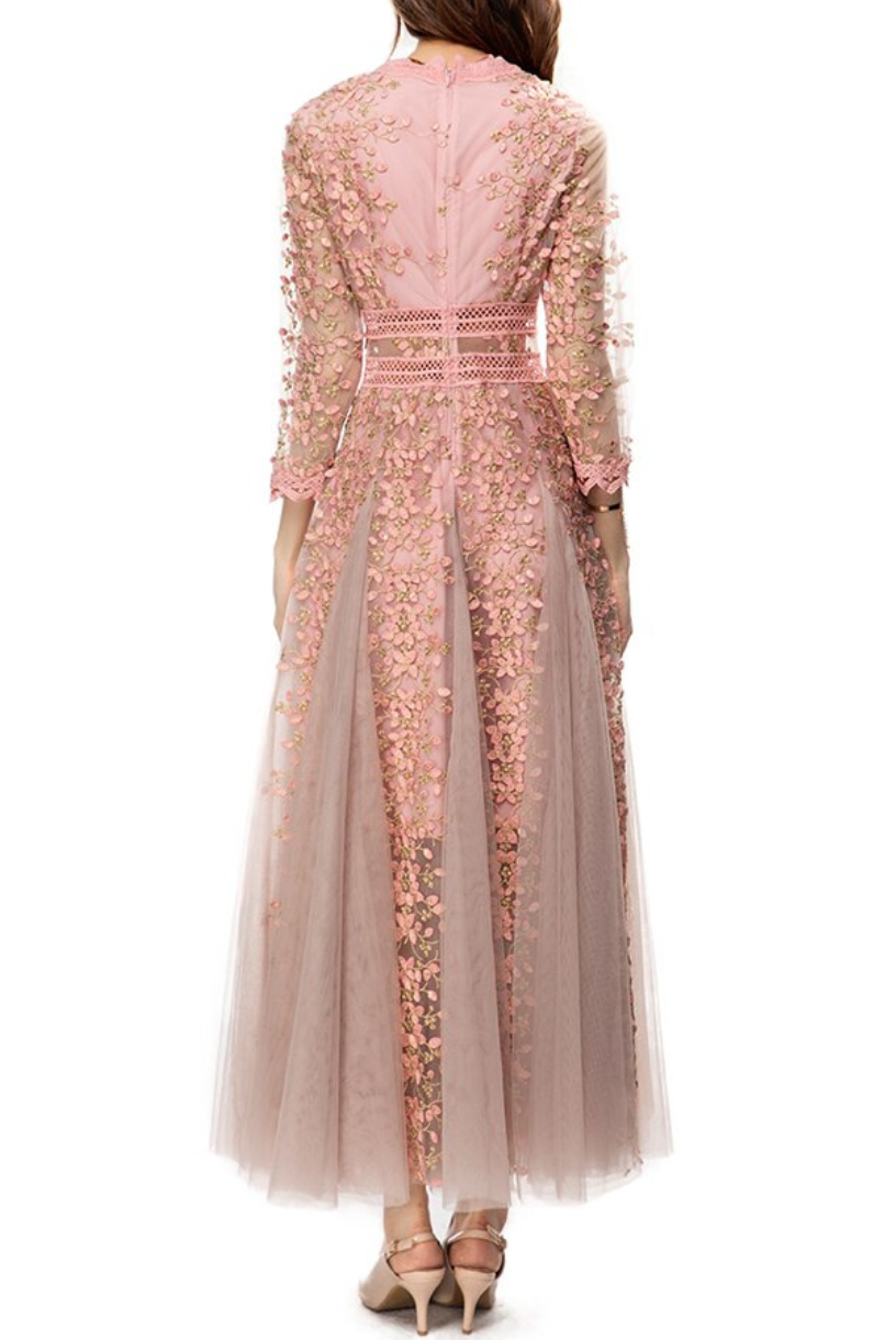 Long Sleeves 3D Floral Maxi Dress