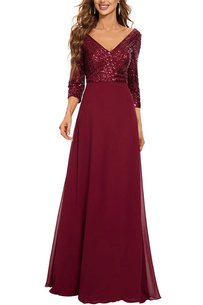 Long Sleeves Sequin A-line Evening Gown