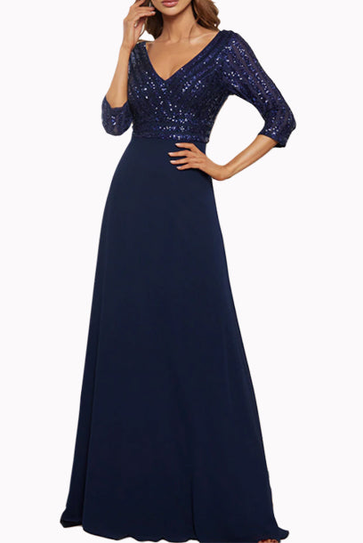 Long Sleeves Sequin A-line Evening Gown