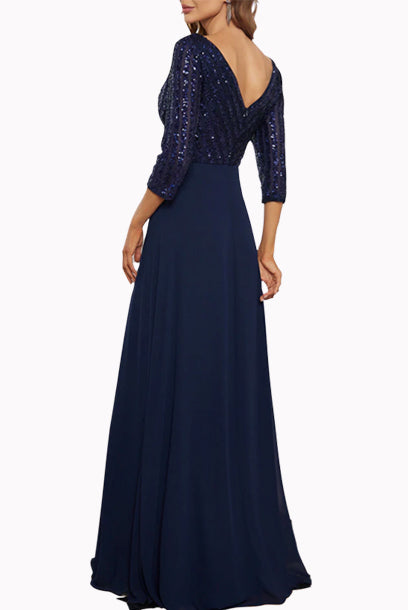 Long Sleeves Sequin A-line Evening Gown