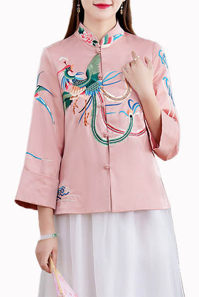 Long Sleeves Embroidered Qipao Cheongsam Jacket Top