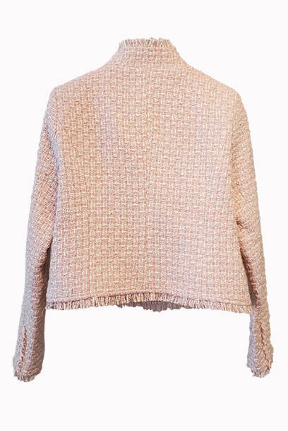 Long Sleeves Pink Tweed Jacket