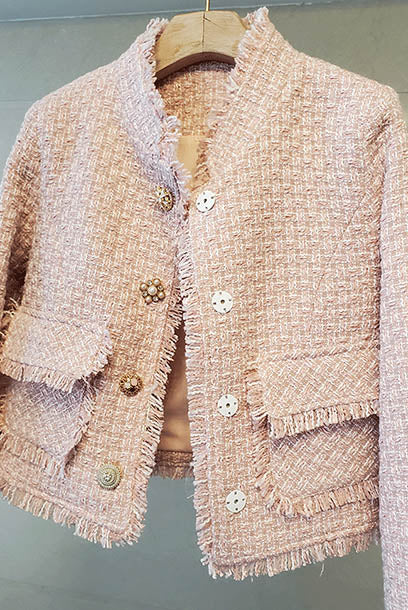 Long Sleeves Pink Tweed Jacket