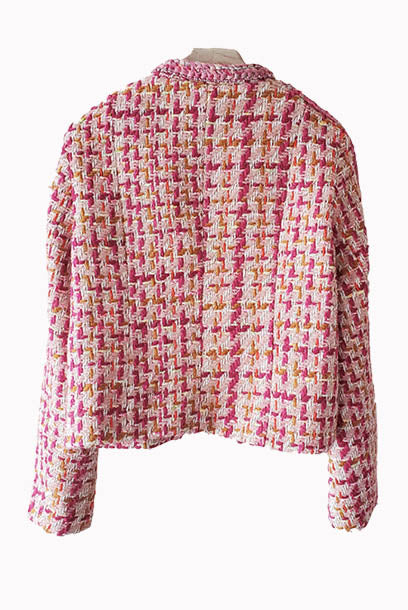 Long Sleeves Pink Tweed Jacket