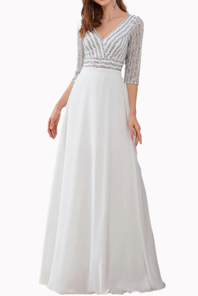 Long Sleeves Sequin A-line Evening Gown