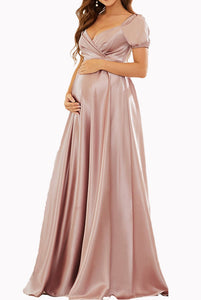 Puffed Sleeves V Neck Maternity Evening Gown