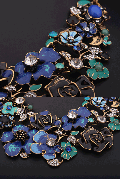 3D Blue Floral Chunky Statement Necklace