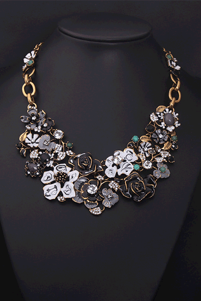 3D Blue Floral Chunky Statement Necklace