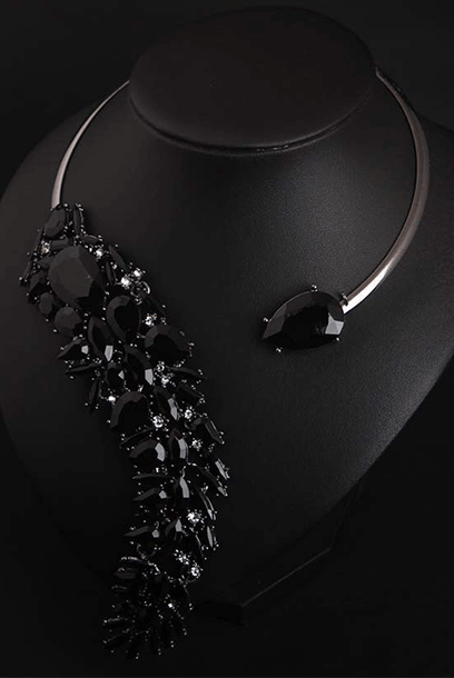 Black Rhinestones Statement Necklace