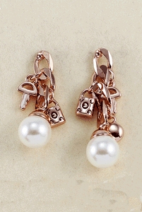 Rose Gold Faux Pearl with Key & Padlock Earring