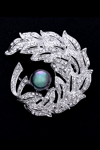 Embellished Leaf with Multicoloured Faux Pearl Brooch