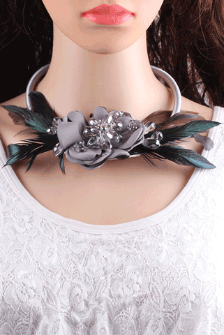 Floral Statement Grey Necklace