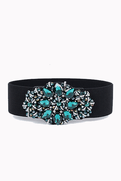 Elastic Green Embellished Waist Belt