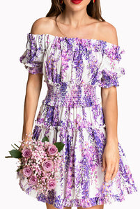 Off-the-shoulder Wisteria Floral Mini Dress