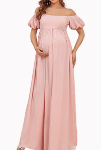 Off-the-shoulders Pink Maternity Evening Gown
