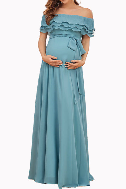 Off the Shoulders Ruffled Maternity Evening Gown
