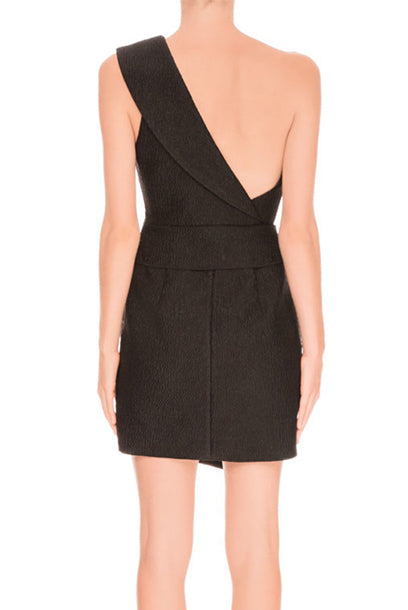 One Shoulder Asymmetrical Black Mini Dress