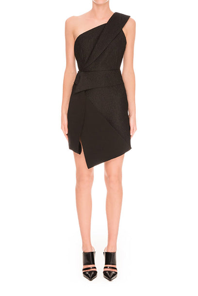 One Shoulder Asymmetrical Black Mini Dress