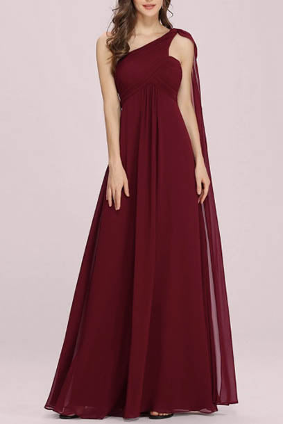 One Shoulder Ruched Bridesmaid Evening Gown